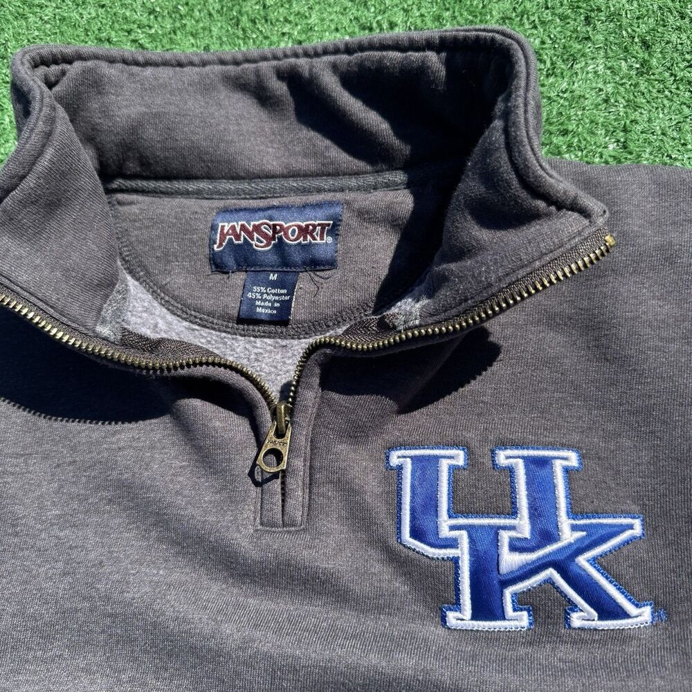 Jansport Quarter Zip Sweatshirt Mens Medium Gray Kentucky Wildcats UK Embroidere
